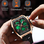 SANDA 6266 Tonneau Curved Mirror Electronic Watch Alarm Clock Chronograph Waterproof Sports Watch, Black, Black Rose Gold, Black Silver, Black Red, Black Orange, Blue Silver, Blue Rose Gold, White