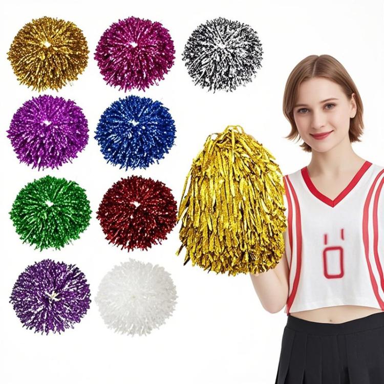 3pcs Shining Metallic Foil Cheerleader Pompoms With Finger Ring Cheerleading Hand Shake Flower Ball For Dance Performance, Medium Gold, Medium Silver, Medium Green, Large Gold, Large Silver, Large Green, Medium Embossed Colorful Clouds                 ...