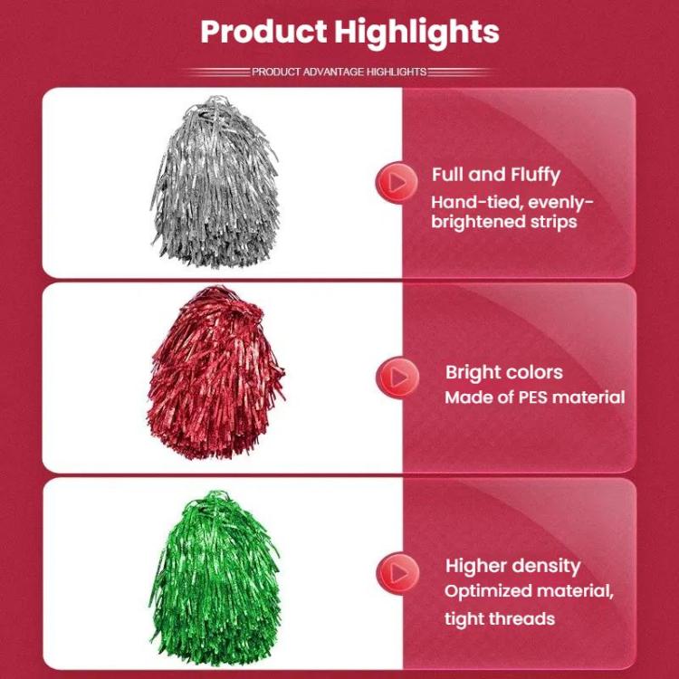 3pcs Shining Metallic Foil Cheerleader Pompoms With Finger Ring Cheerleading Hand Shake Flower Ball For Dance Performance, Medium Gold, Medium Silver, Medium Green, Large Gold, Large Silver, Large Green, Medium Embossed Colorful Clouds                 ...