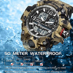 SANDA 3359 Outdoor Sports Watch Waterproof Camouflage Electronic Watch, Black, Black White, Gray Black, Gray White, Green Black, Green White, Yellow Black, Yellow White