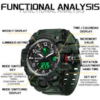 SANDA 3358 Camouflage Series Men Watch Alarm Clock Waterproof Electronic Watch, Black, Black White, Gray Black, Gray White, Green Black, Green White, Yellow Black, Yellow White