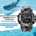 SANDA 3358 Camouflage Series Men Watch Alarm Clock Waterproof Electronic Watch, Black, Black White, Gray Black, Gray White, Green Black, Green White, Yellow Black, Yellow White
