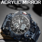 SANDA 3358 Camouflage Series Men Watch Alarm Clock Waterproof Electronic Watch, Black, Black White, Gray Black, Gray White, Green Black, Green White, Yellow Black, Yellow White