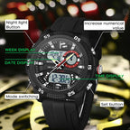 SANDA 3372 Dual Display Chronograph Alarm Clock Electronic Watch Outdoor Waterproof Luminous Sports Watch, Black, Black White, Army Green, Black Blue, Red, Orange