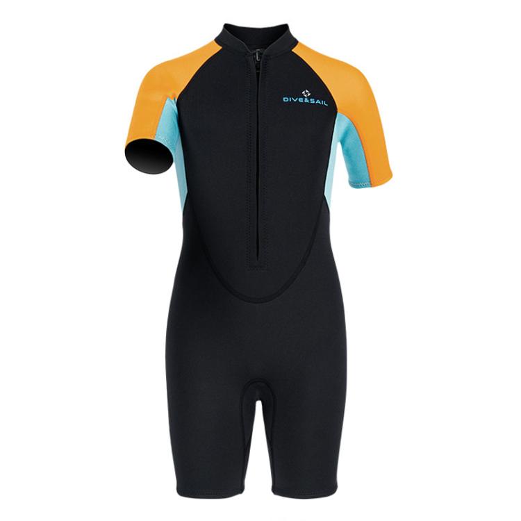 DIVE & SAIL 2.5mm Kids Warm Short Sleeve One-Piece Wetsuit Youth Snorkeling Surf Suit, 8, 10, 12, 14, 16
