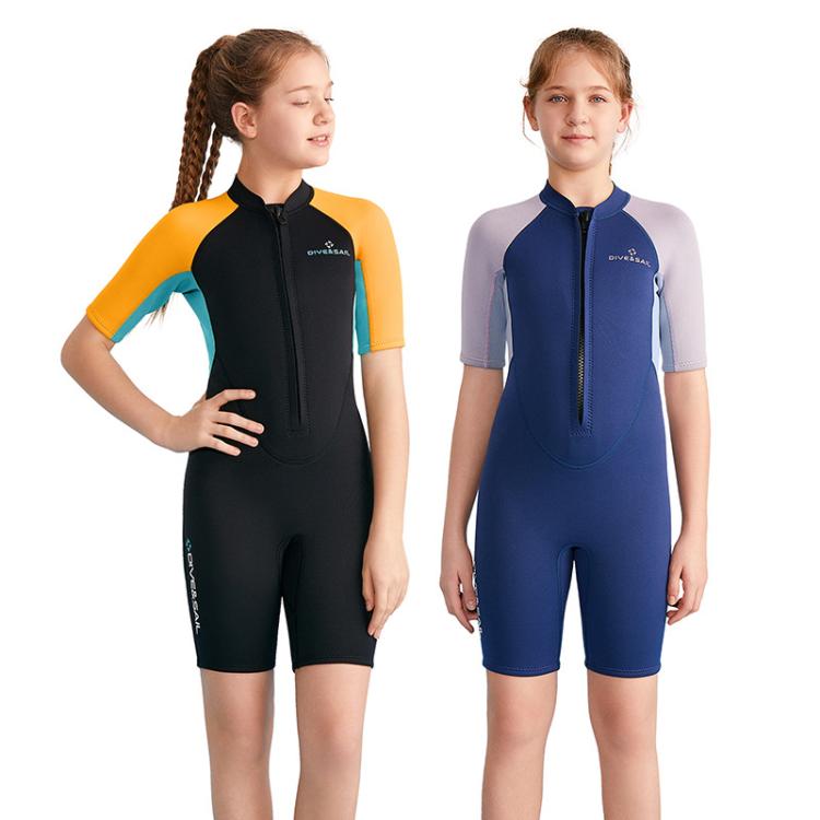 DIVE & SAIL 2.5mm Kids Warm Short Sleeve One-Piece Wetsuit Youth Snorkeling Surf Suit, 8, 10, 12, 14, 16