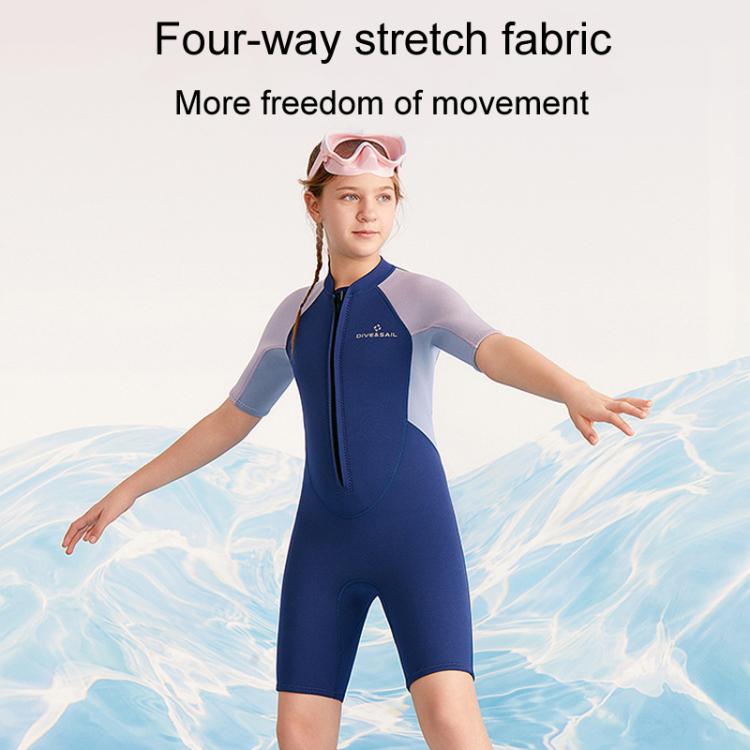 DIVE & SAIL 2.5mm Kids Warm Short Sleeve One-Piece Wetsuit Youth Snorkeling Surf Suit, 8, 10, 12, 14, 16