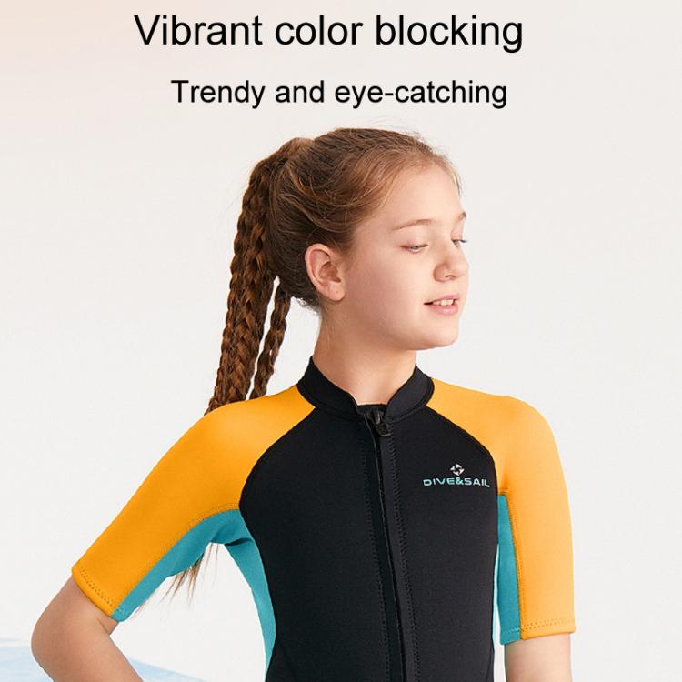 DIVE & SAIL 2.5mm Kids Warm Short Sleeve One-Piece Wetsuit Youth Snorkeling Surf Suit, 8, 10, 12, 14, 16