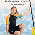 DIVE & SAIL 2.5mm Kids Warm Short Sleeve One-Piece Wetsuit Youth Snorkeling Surf Suit, 8, 10, 12, 14, 16