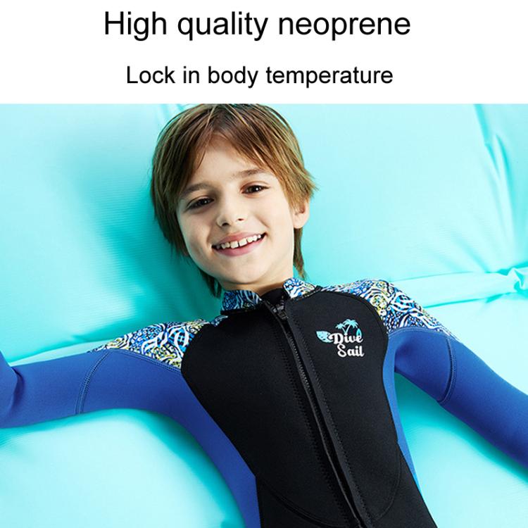 DIVE & SAIL 2.5MM Children Thickened Warm One-Piece Long Sleeve Wetsuit Anti-Cold Snorkeling Surf Suit, S, M, L, XL, XXL