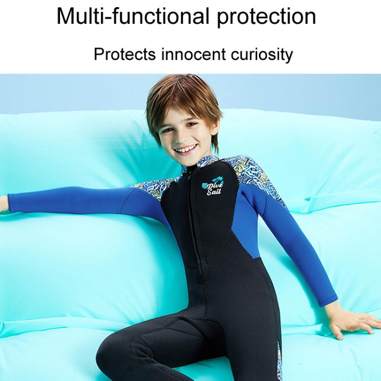 DIVE & SAIL 2.5MM Children Thickened Warm One-Piece Long Sleeve Wetsuit Anti-Cold Snorkeling Surf Suit, S, M, L, XL, XXL