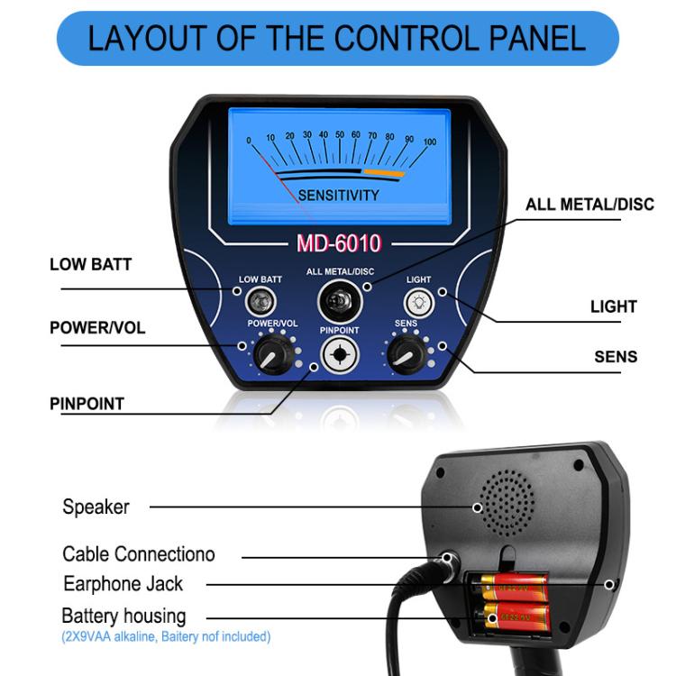 Goint MD-6010 Handheld Metal Detector High Sensitivity Underground Gold Detector Outdoor Treasure Hunter, MD-6010
