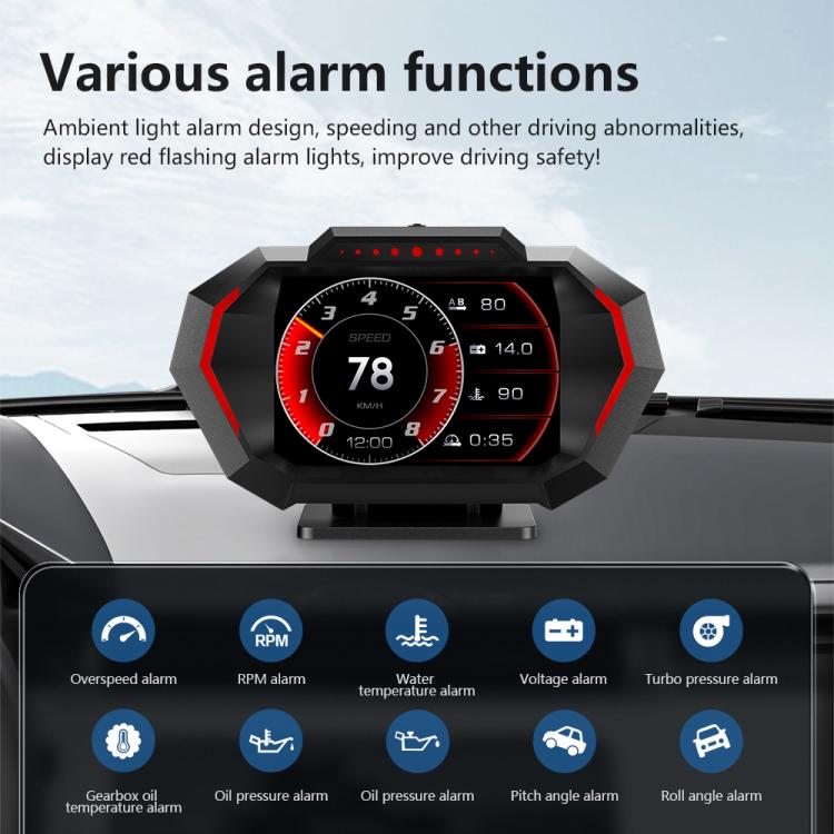 P24 Multifunctional Car HUD Head-up Display OBD+GPS Digital Speedometer Slope Meter, P24