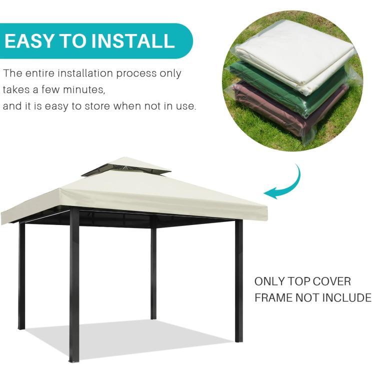 3x3m  Garden Gazebo Top Cover Canopy Replacement Top Patio Roof Awning for Outdoor Terrace, Garden Tent, Pergola