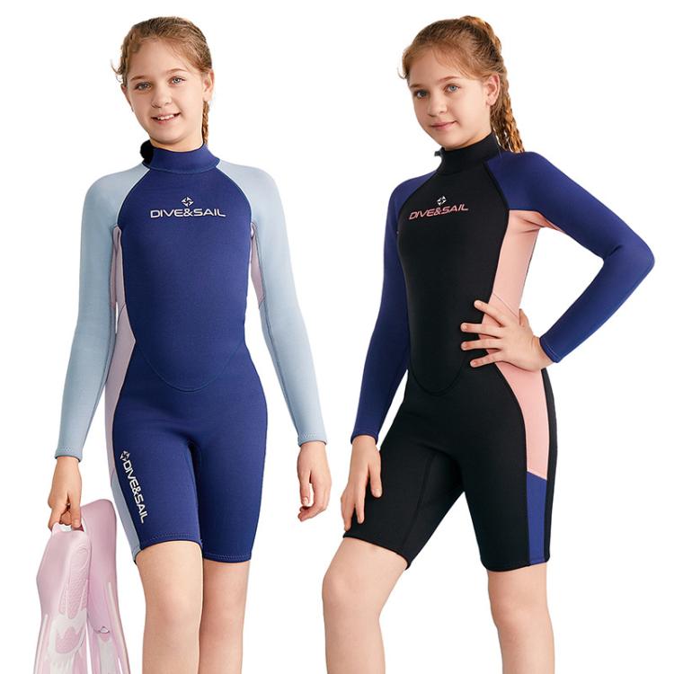 DIVE & SAIL 2.5MM Kids Long Sleeve One-Piece Warm Wetsuit Youth Snorkeling Surf Shorts, 8, 10, 12, 14, 16