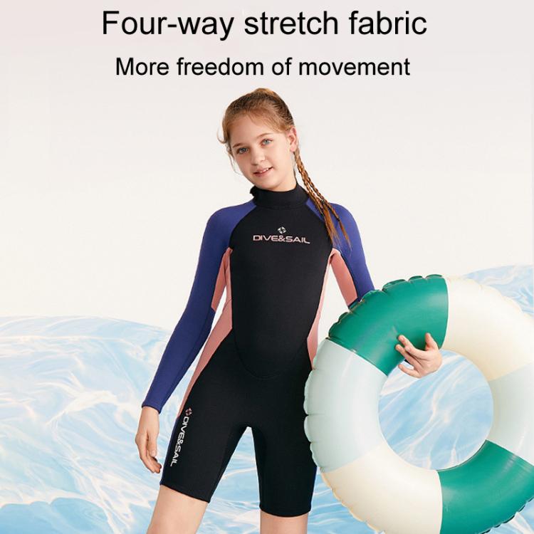 DIVE & SAIL 2.5MM Kids Long Sleeve One-Piece Warm Wetsuit Youth Snorkeling Surf Shorts, 8, 10, 12, 14, 16