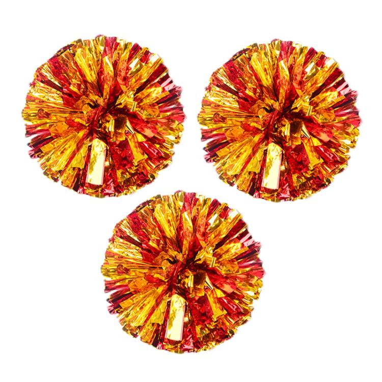 3pcs Cheerleading Pompoms Cheerleader Hand Shake Flower Ball Dance Performance Pompoms, Encrypted Ring Red With Gold, Encrypted Ring Red With Silver, Encrypted Ring Gold With Silver, Matte Large Encrypted Ring Blue Yellow White                         ...