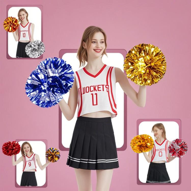 3pcs Cheerleading Pompoms Cheerleader Hand Shake Flower Ball Dance Performance Pompoms, Encrypted Ring Red With Gold, Encrypted Ring Red With Silver, Encrypted Ring Gold With Silver, Matte Large Encrypted Ring Blue Yellow White                         ...