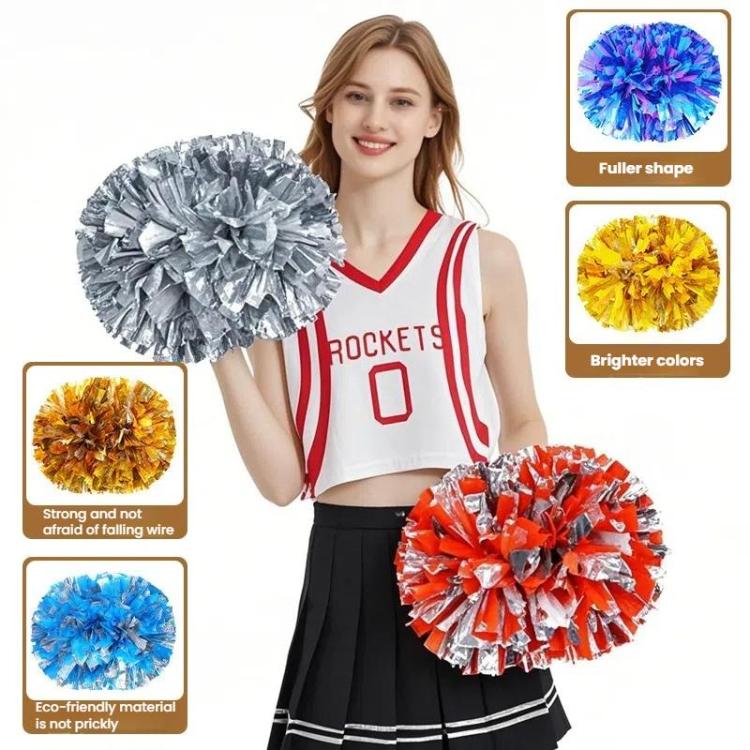 3pcs Cheerleading Pompoms Cheerleader Hand Shake Flower Ball Dance Performance Pompoms, Encrypted Ring Red With Gold, Encrypted Ring Red With Silver, Encrypted Ring Gold With Silver, Matte Large Encrypted Ring Blue Yellow White                         ...