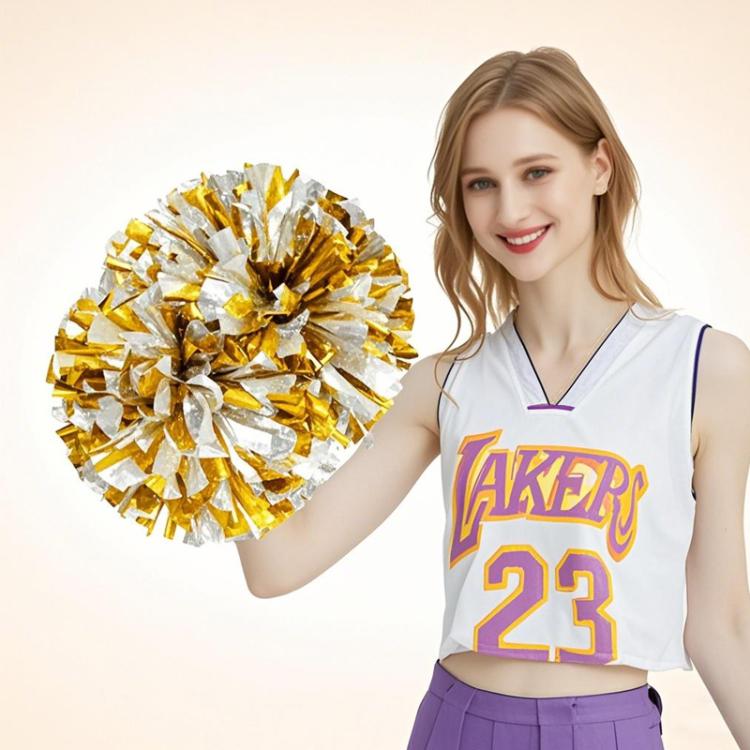3pcs Cheerleading Pompoms Cheerleader Hand Shake Flower Ball Dance Performance Pompoms, Encrypted Ring Red With Gold, Encrypted Ring Red With Silver, Encrypted Ring Gold With Silver, Matte Large Encrypted Ring Blue Yellow White                         ...