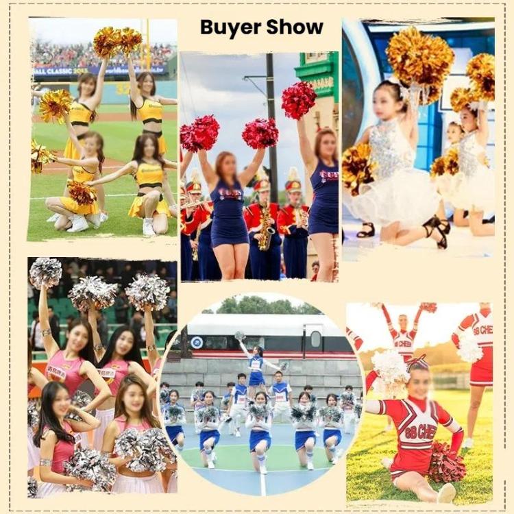 3pcs Cheerleading Pompoms Cheerleader Hand Shake Flower Ball Dance Performance Pompoms, Encrypted Ring Red With Gold, Encrypted Ring Red With Silver, Encrypted Ring Gold With Silver, Matte Large Encrypted Ring Blue Yellow White                         ...