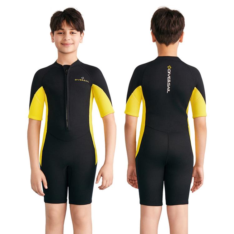 DIVE & SAIL 2.5MM Kids Short Sleeve One-Piece Warm Wetsuit Youth Snorkeling And Surfing Shorts, 8, 10, 12, 14, 16