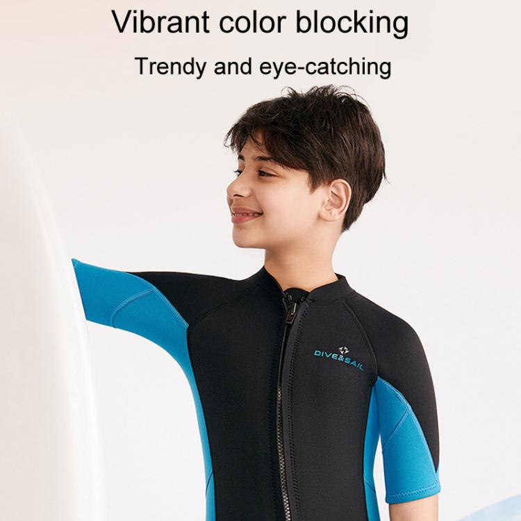 DIVE & SAIL 2.5MM Kids Short Sleeve One-Piece Warm Wetsuit Youth Snorkeling And Surfing Shorts, 8, 10, 12, 14, 16