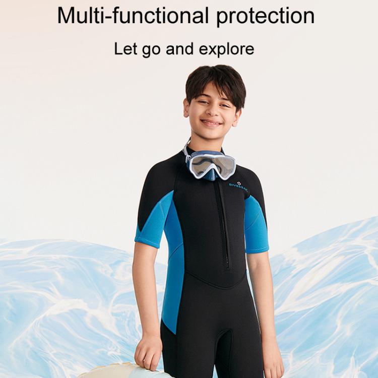 DIVE & SAIL 2.5MM Kids Short Sleeve One-Piece Warm Wetsuit Youth Snorkeling And Surfing Shorts, 8, 10, 12, 14, 16