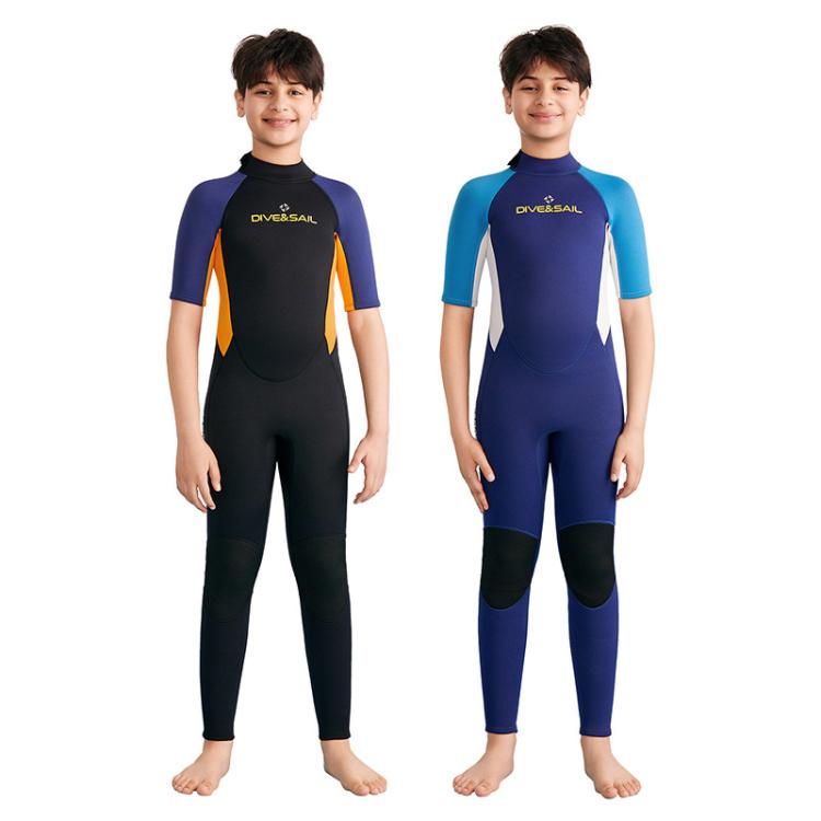 DIVE & SAIL 2.5MM Kids Short Sleeve Warm One-Piece Wetsuit Youth Snorkeling And Surfing Pants, 8, 10, 12, 14, 16