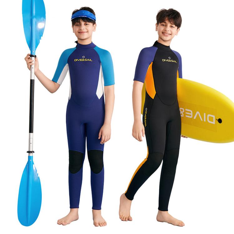 DIVE & SAIL 2.5MM Kids Short Sleeve Warm One-Piece Wetsuit Youth Snorkeling And Surfing Pants, 8, 10, 12, 14, 16