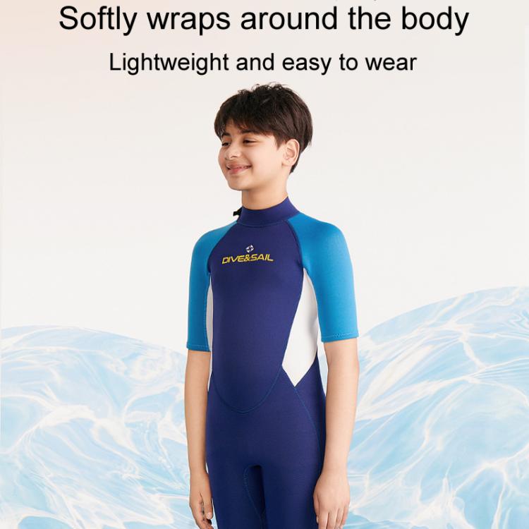 DIVE & SAIL 2.5MM Kids Short Sleeve Warm One-Piece Wetsuit Youth Snorkeling And Surfing Pants, 8, 10, 12, 14, 16