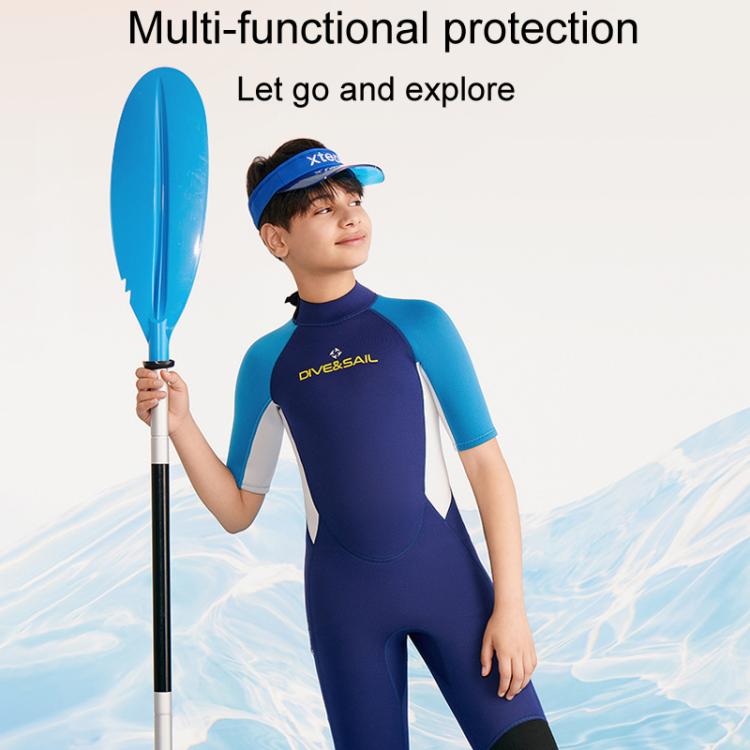 DIVE & SAIL 2.5MM Kids Short Sleeve Warm One-Piece Wetsuit Youth Snorkeling And Surfing Pants, 8, 10, 12, 14, 16