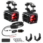 40W Motorcycle Wired Switch Integrated Waterproof Demon Eye Spotlight, Red Light