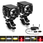 40W Motorcycle Wired Switch Integrated Waterproof Demon Eye Spotlight, Red Light