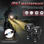 40W Motorcycle Wired Switch Integrated Waterproof Demon Eye Spotlight, Red Light