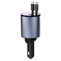 100W Metal Car Retractable Cable Cigarette Lighter Charger, 8 Pin+TYPE-C, 8 Pin+8 Pin (2.4A), TYPE-C+TYPE-C (PD+QC)