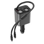 120W 1 To 2 Retractable USB Car Fast Charging Charger With Cigarette Lighter