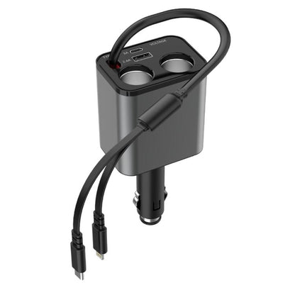 120W 1 To 2 Retractable USB Car Fast Charging Charger With Cigarette Lighter