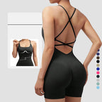 Seamless Sexy Criss Cross Backless Cami Yoga Bodysuit Fitness One-Piece Workout Outfit, S, M, L