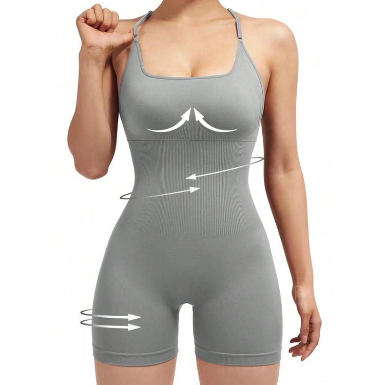 Seamless Sexy Criss Cross Backless Cami Yoga Bodysuit Fitness One-Piece Workout Outfit, S, M, L