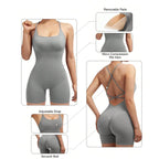 Seamless Sexy Criss Cross Backless Cami Yoga Bodysuit Fitness One-Piece Workout Outfit, S, M, L