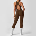 Women Backless Long Yoga Bodysuit with Front Zipper - Waist Cinching & Hip Lifting for Running, Fitness, Workout, S, M, L