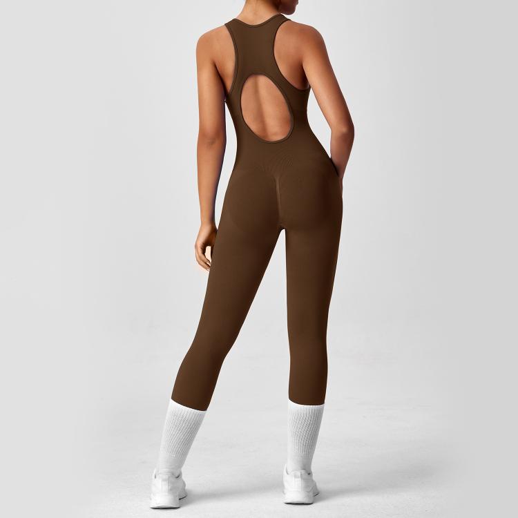 Women Backless Long Yoga Bodysuit with Front Zipper - Waist Cinching & Hip Lifting for Running, Fitness, Workout, S, M, L