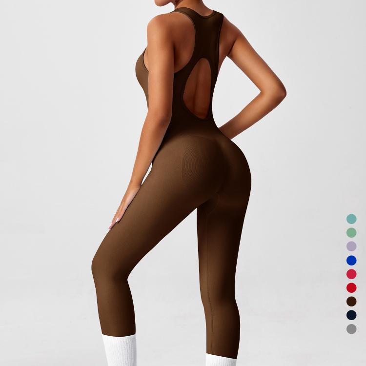 Women Backless Long Yoga Bodysuit with Front Zipper - Waist Cinching & Hip Lifting for Running, Fitness, Workout, S, M, L
