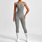 Women Backless Long Yoga Bodysuit with Front Zipper - Waist Cinching & Hip Lifting for Running, Fitness, Workout, S, M, L