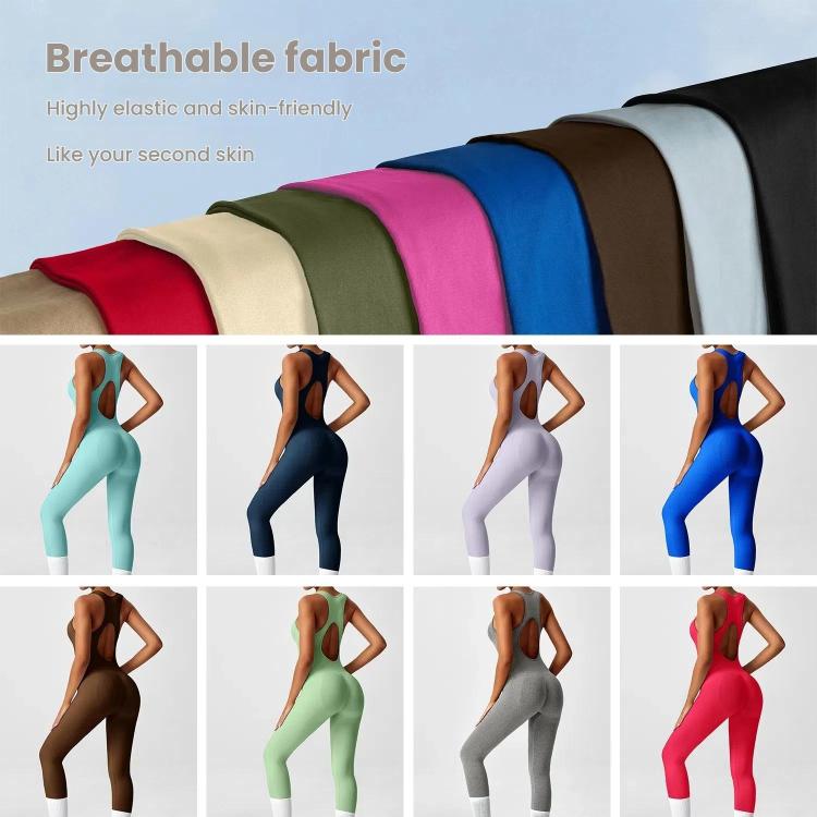 Women Backless Long Yoga Bodysuit with Front Zipper - Waist Cinching & Hip Lifting for Running, Fitness, Workout, S, M, L