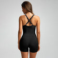 Women Seamless Ribbed Yoga Jumpsuit Cropped Racerback Workout Bodysuit with Side Pocket, S, M, L