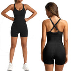 Women Seamless Ribbed Yoga Jumpsuit Cropped Racerback Workout Bodysuit with Side Pocket, S, M, L