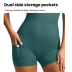 Women Seamless Ribbed Yoga Jumpsuit Cropped Racerback Workout Bodysuit with Side Pocket, S, M, L