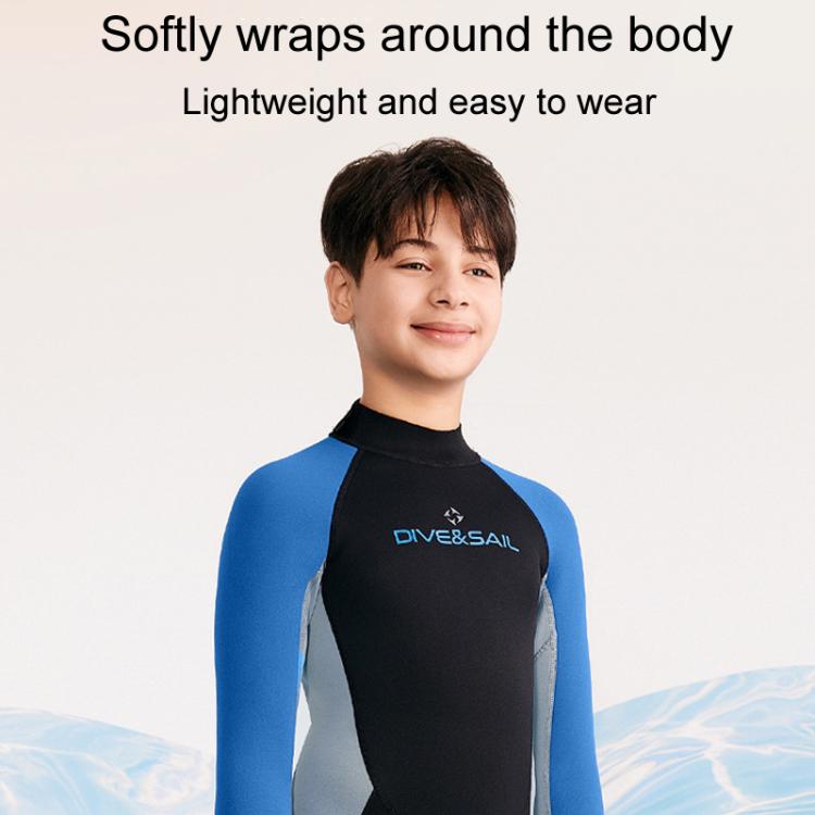 DIVE & SAIL 2.5MM Kids Long Sleeve One-Piece Warm Wetsuit Youth Snorkeling Surf Suit, 8, 10, 12, 14, 16